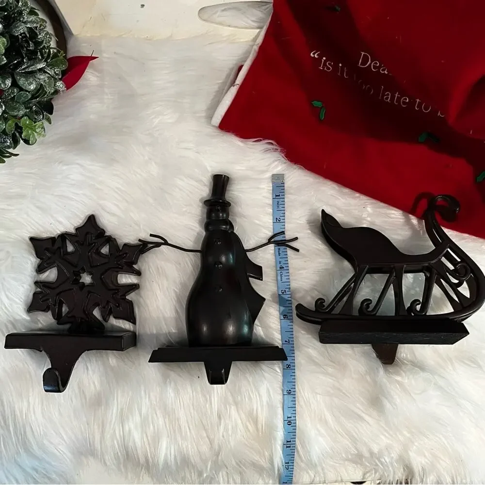 NEW Pottery Barn Bronze Snowman Snowflake Christmas Holiday Stocking Holders